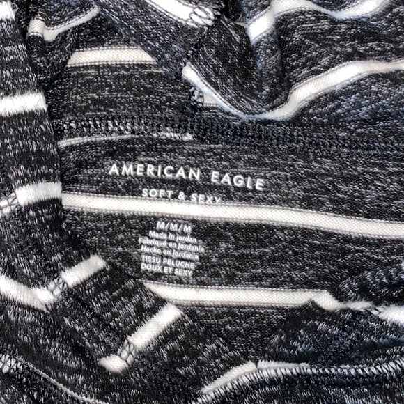 American Eagle Women's  Black & White Striped Hoodie Soft  Pullover - Picture 7 of 7